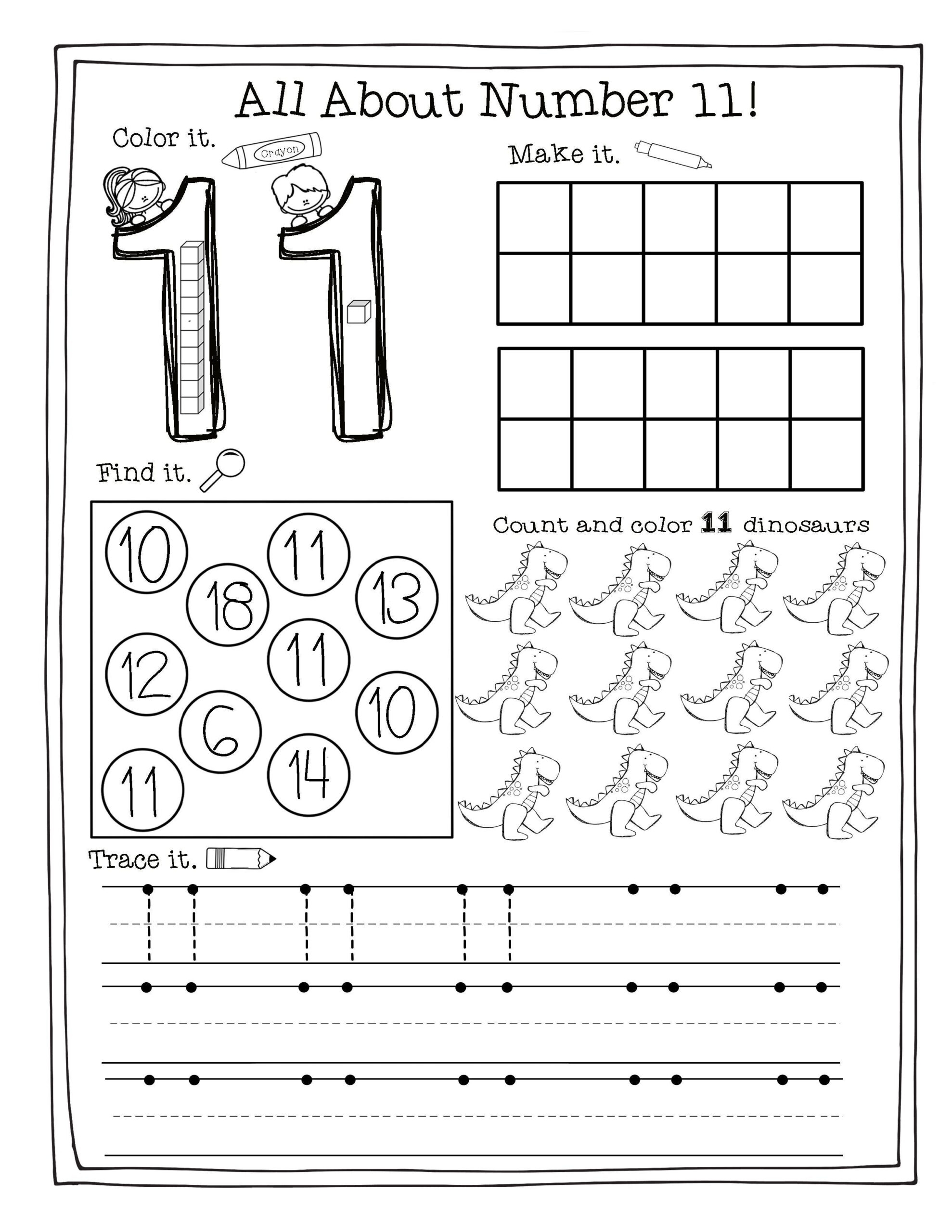 Number 11 Tracing Worksheets