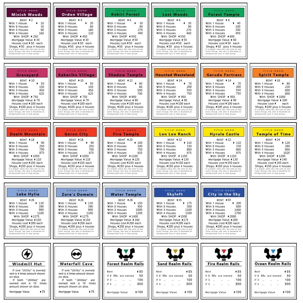 Original Monopoly Property Cards Printable