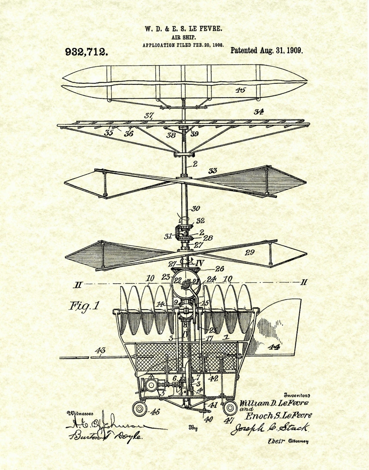 Patent 1909 Airship Flying Machine Art Print Poster Print 