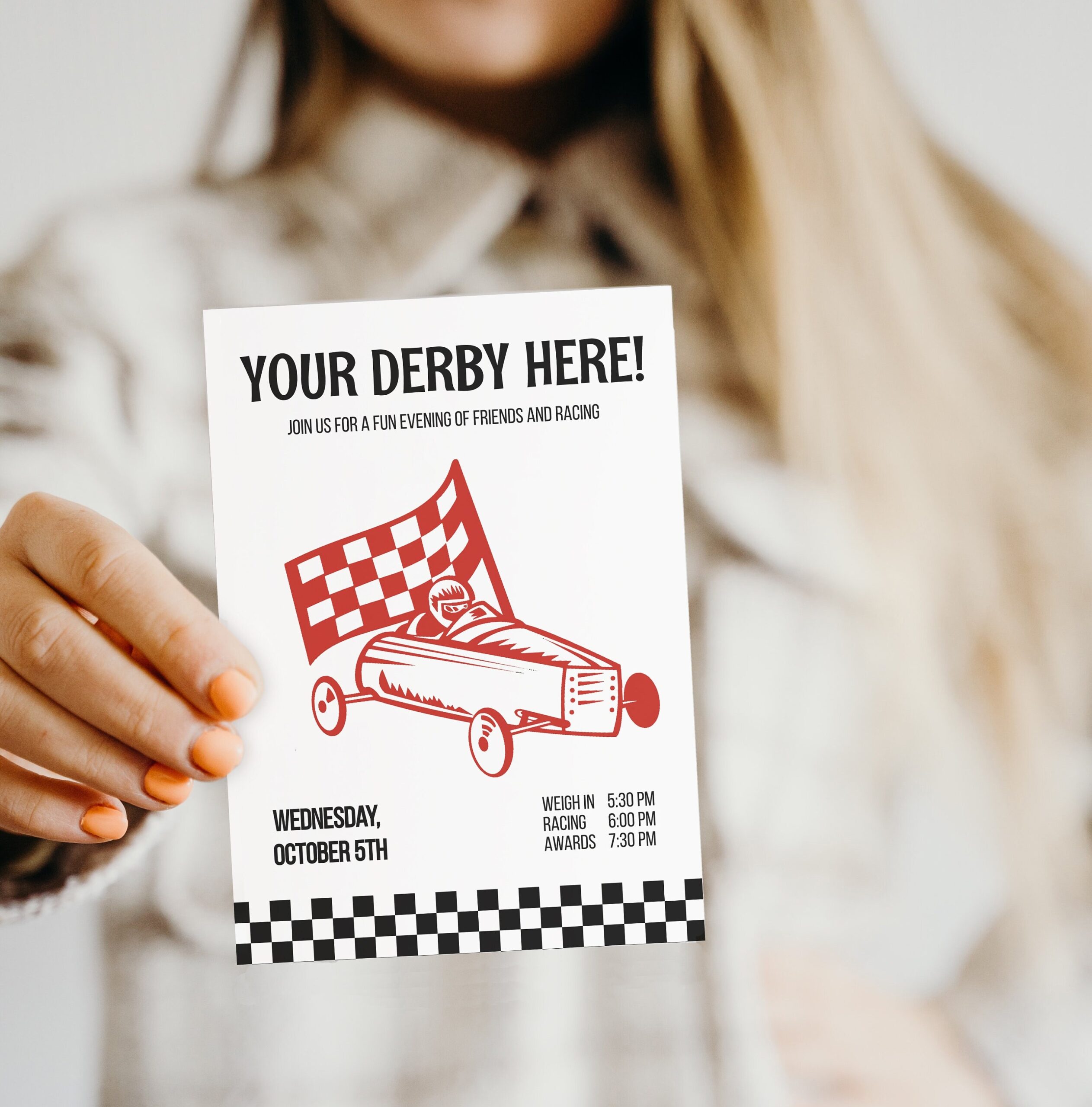 Pinewood Race Flyer Derby Invitations Printable Editable Download 