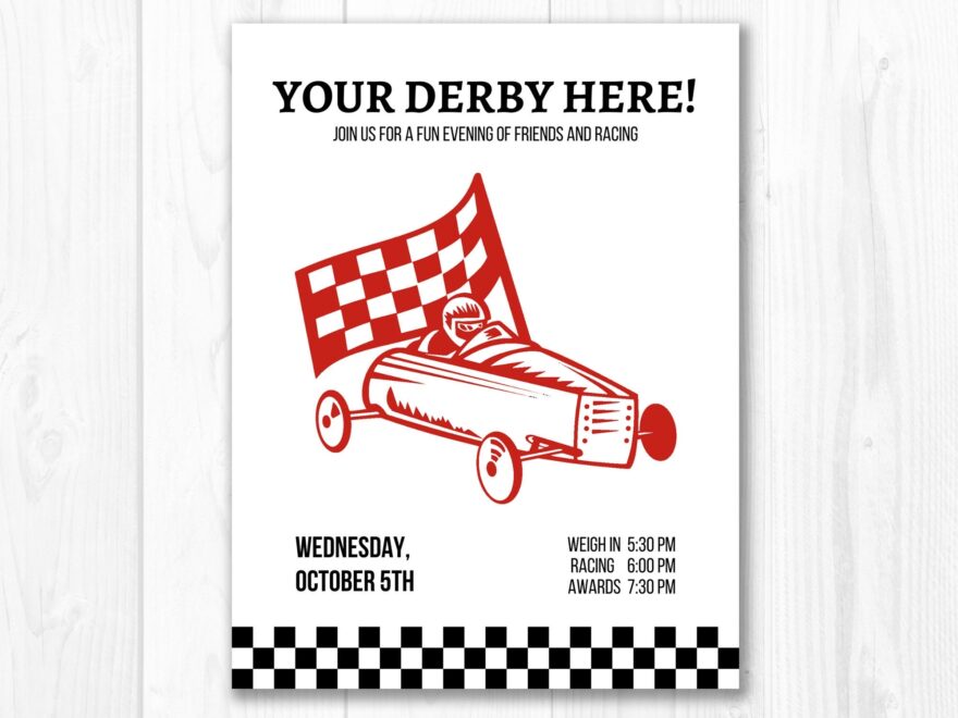 Pinewood Race Flyer Derby Invitations Printable Editable Download