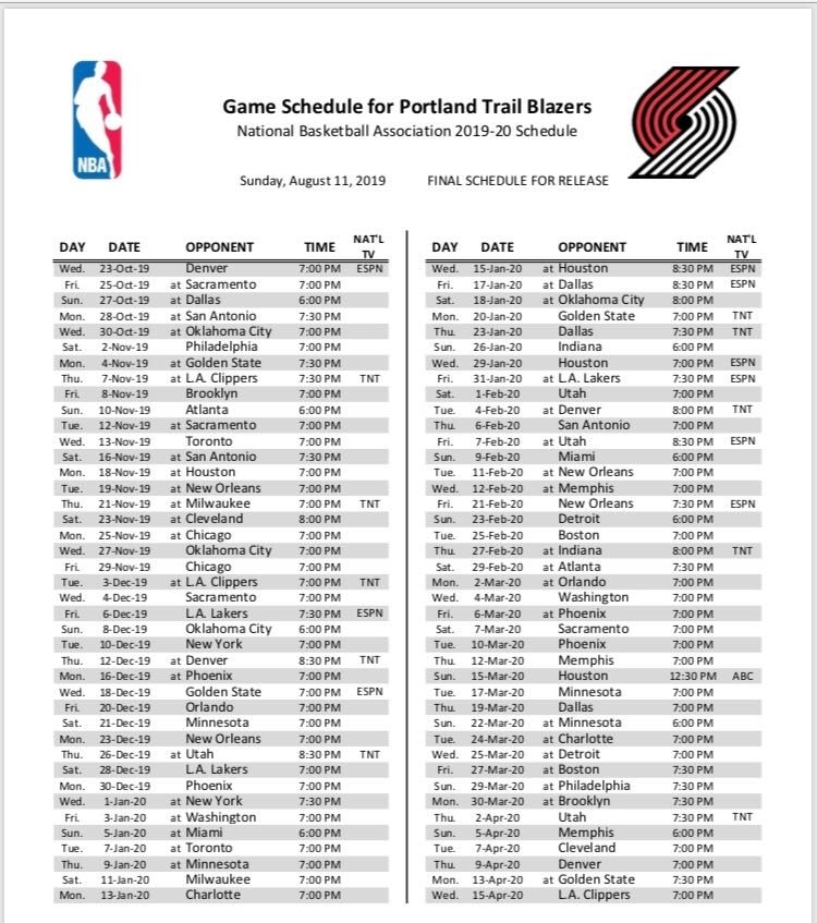 Portland Trail Blazers 2025 Schedule Ceil Meagan