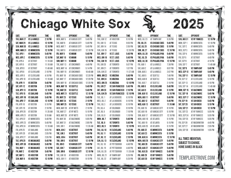 Printable 2025 Chicago White Sox Schedule