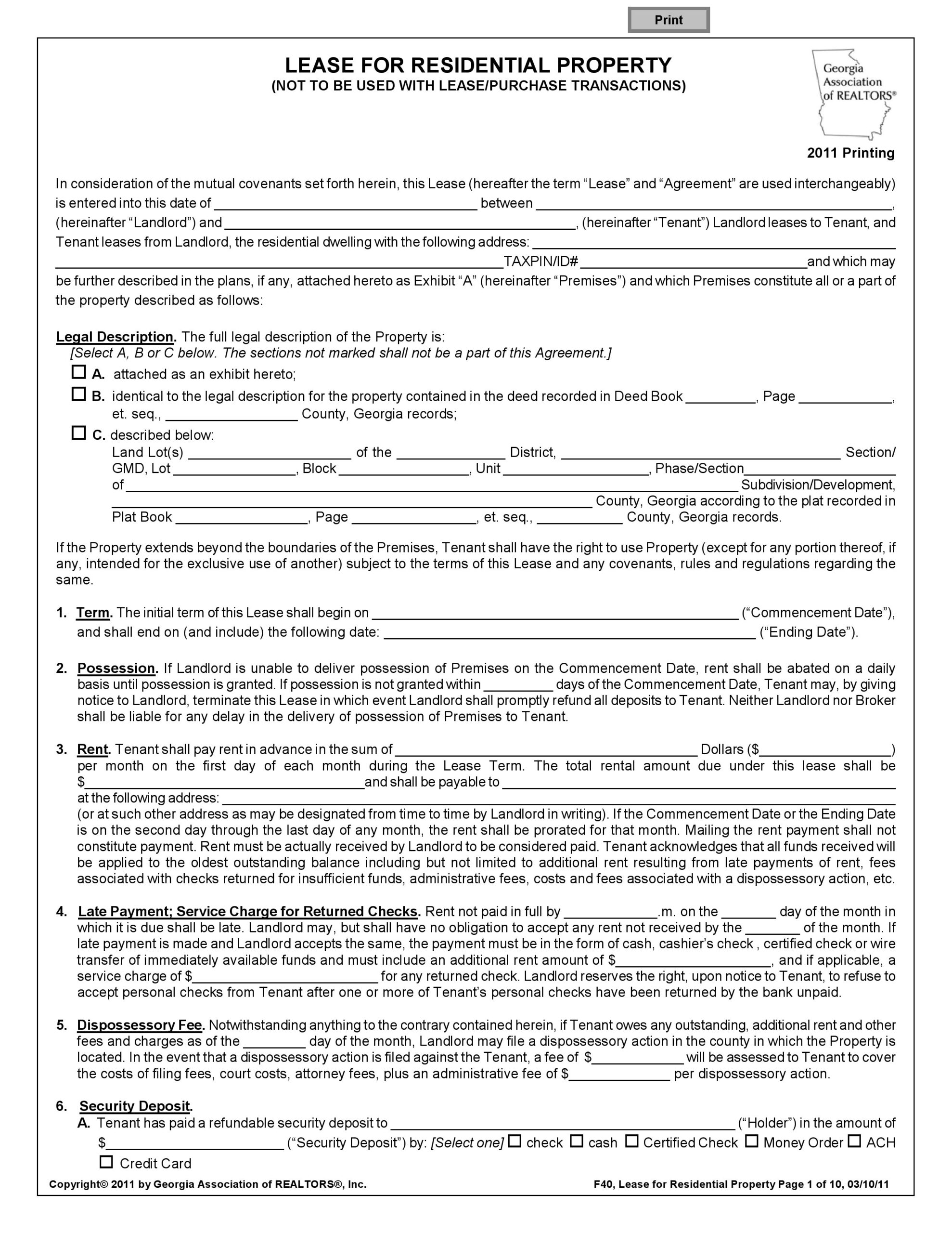 Printable Blank Lease Agreement