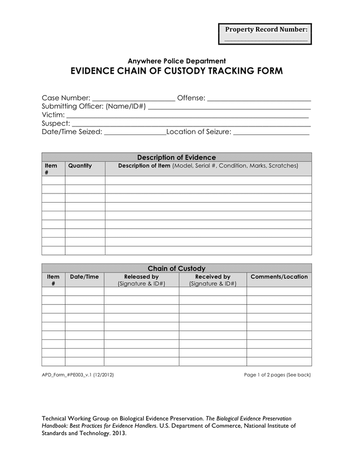 Printable Chain Of Custody Form Template Printable Templates
