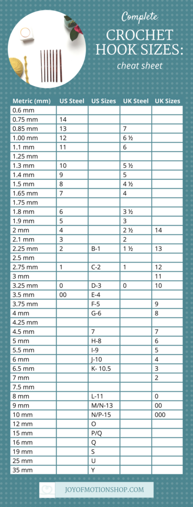 Printable Crochet Hook Size Chart
