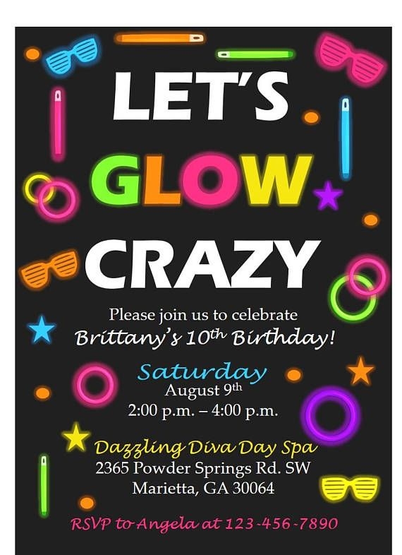 Printable Glow Party Invitation Birthday Party Any Occasion Etsy 