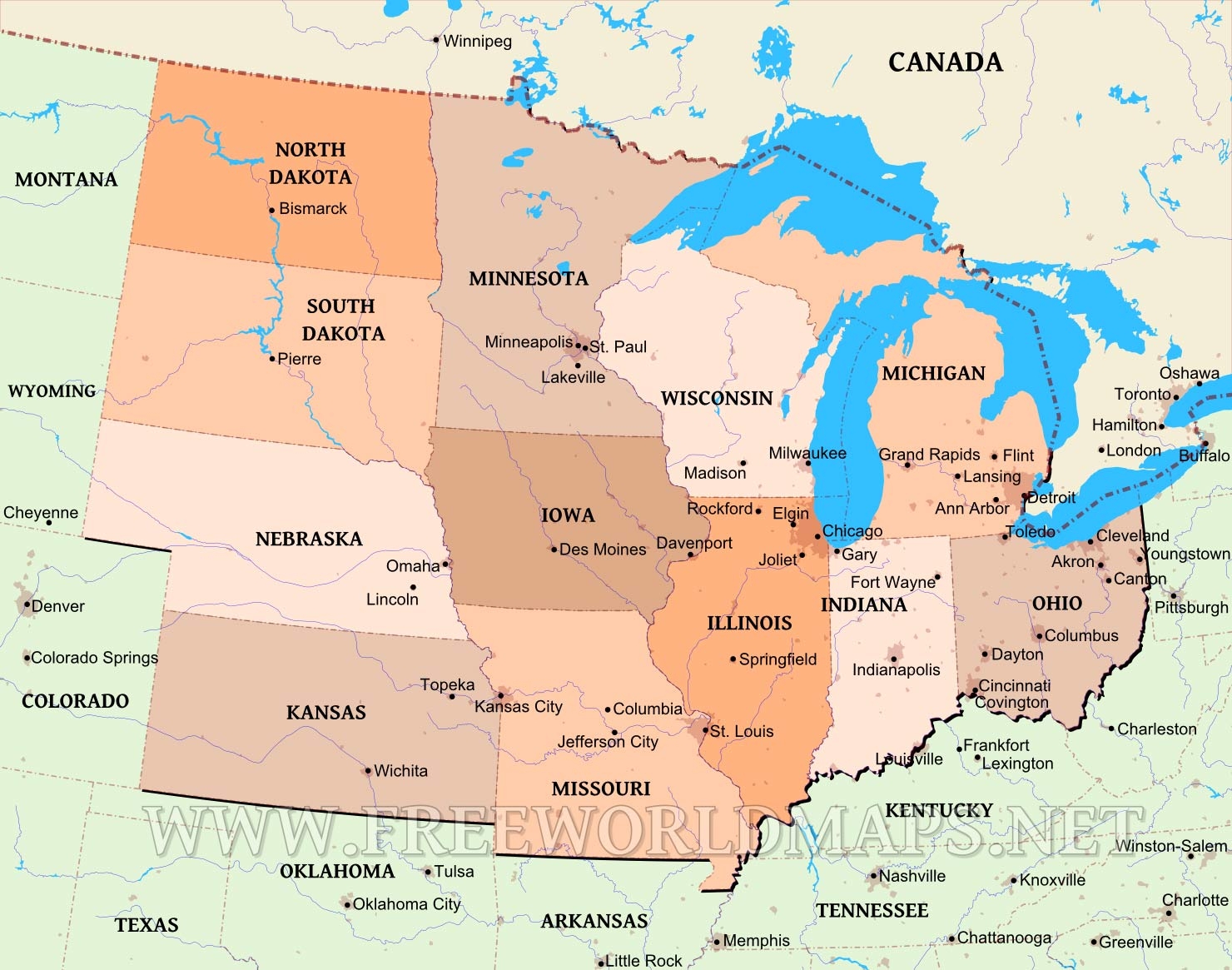 Printable Map Of Midwest United States