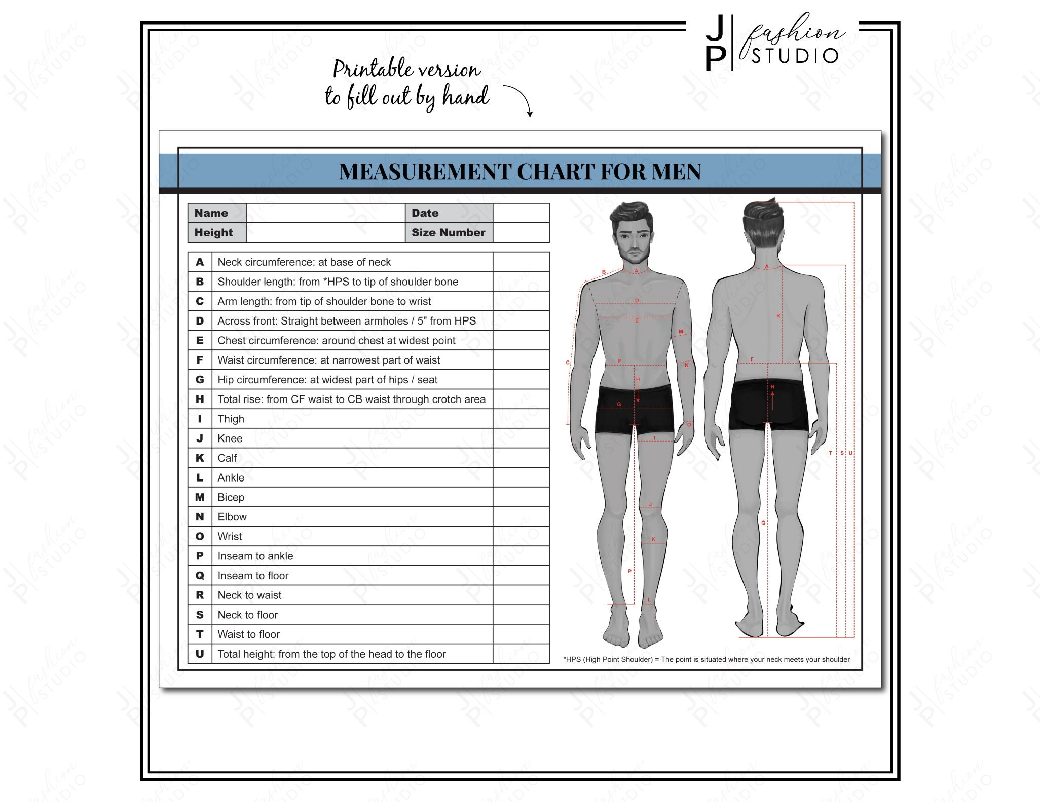 PRINTABLE Men 39 s Body Measurement Sheet Fashion Designer Etsy Finland
