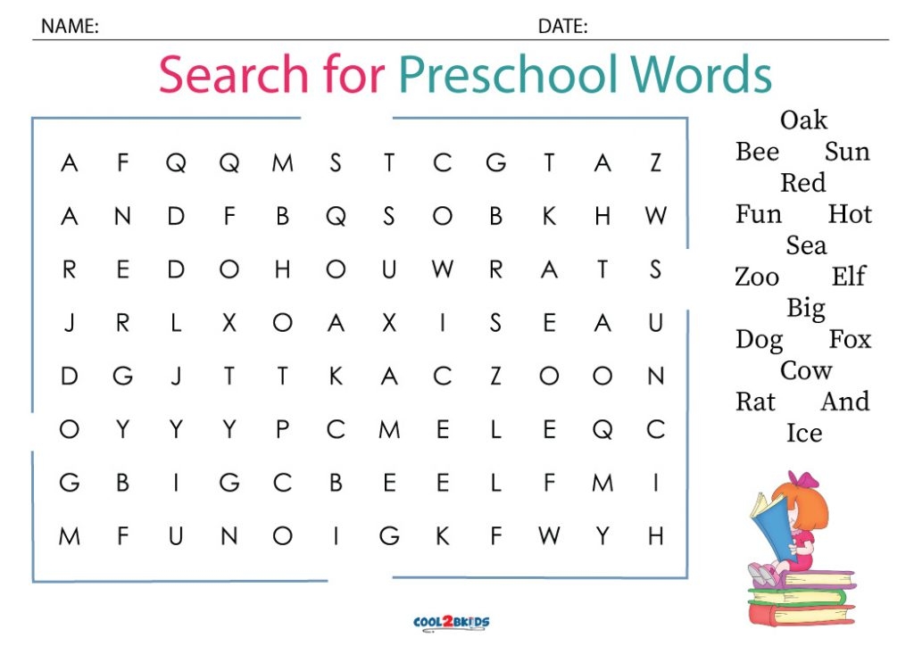 Printable Preschool Word Search Cool2bKids