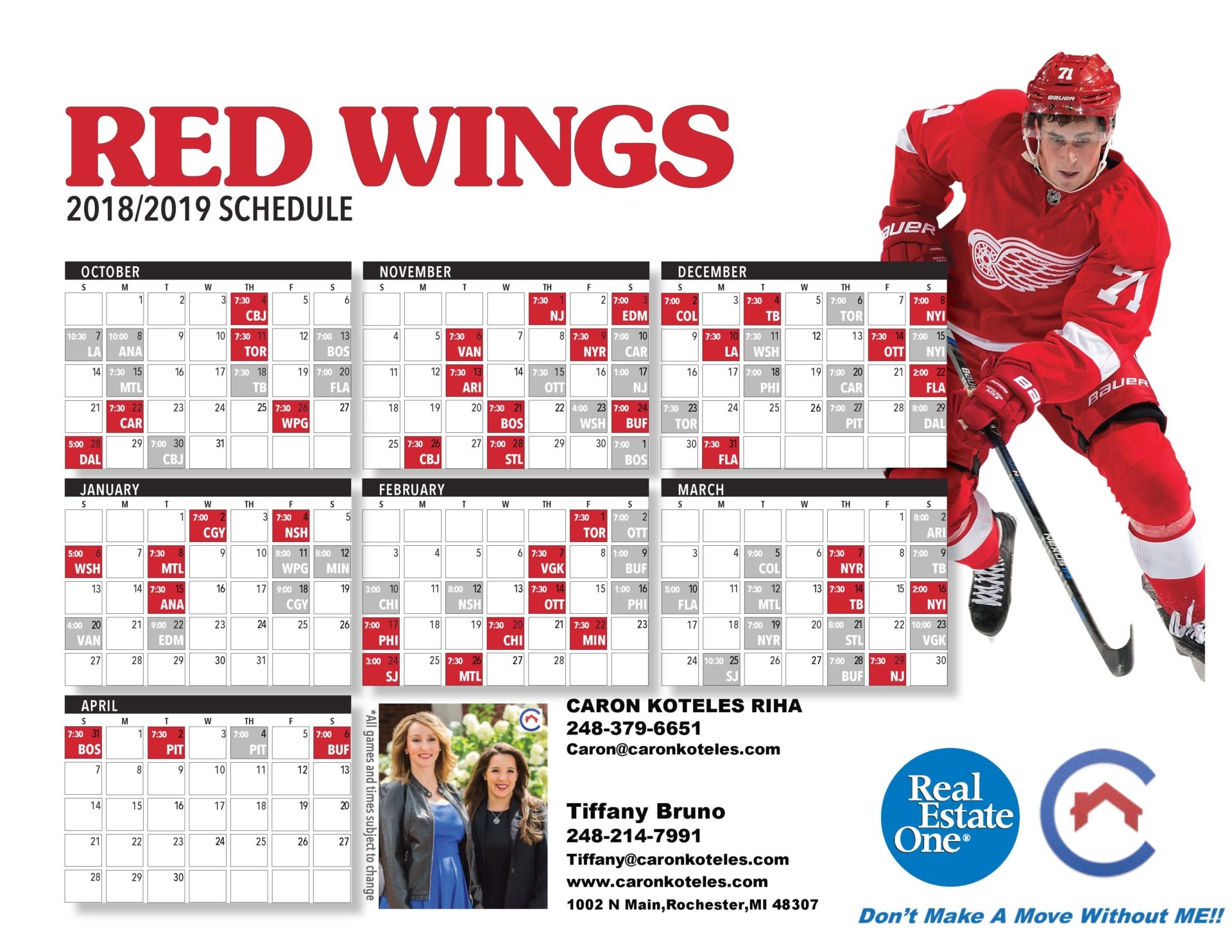 Printable Red Wings Schedule