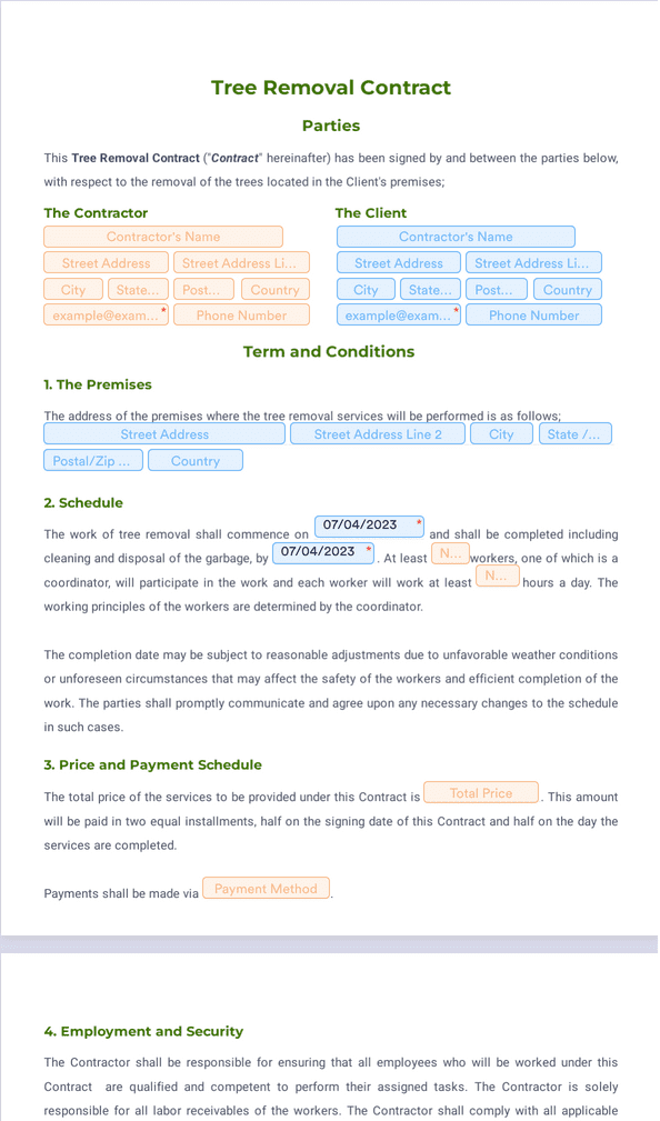 Printable Tree Removal Contract Template