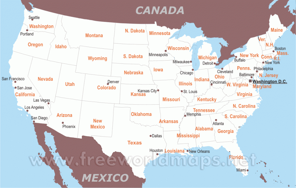 Printable Map Of Usa With Cities