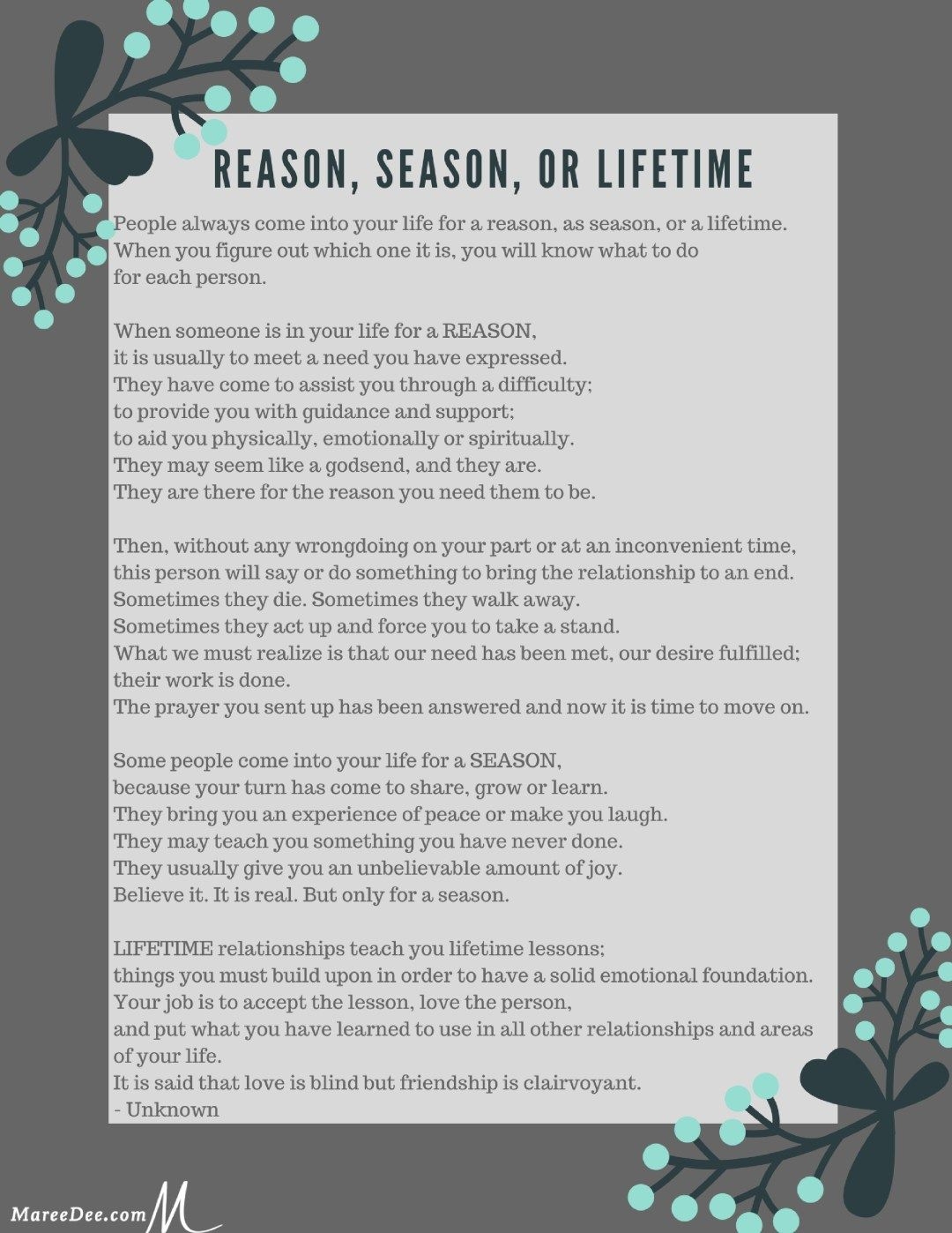 Reason Season Lifetime Poem Printable