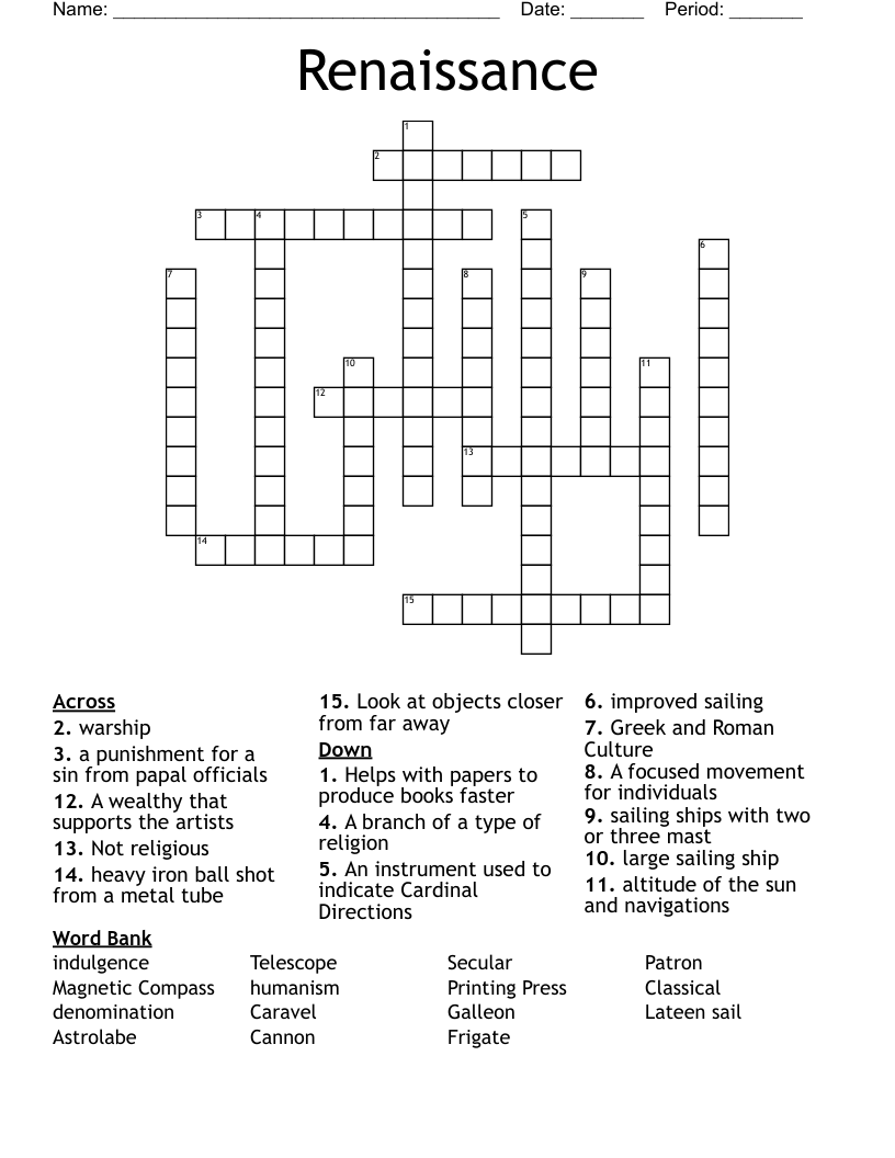 Renaissance Crossword Puzzle Printable Printable Cros Vrogue co
