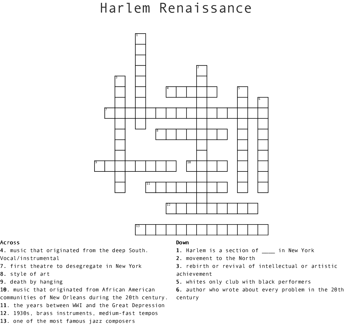 Free Printable Crossword Puzzles For The Renaissance