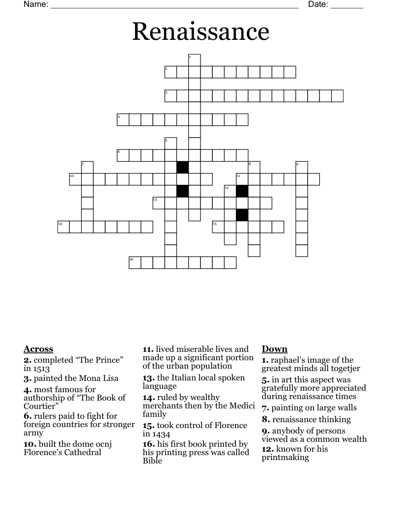 Renaissance Crossword WordMint
