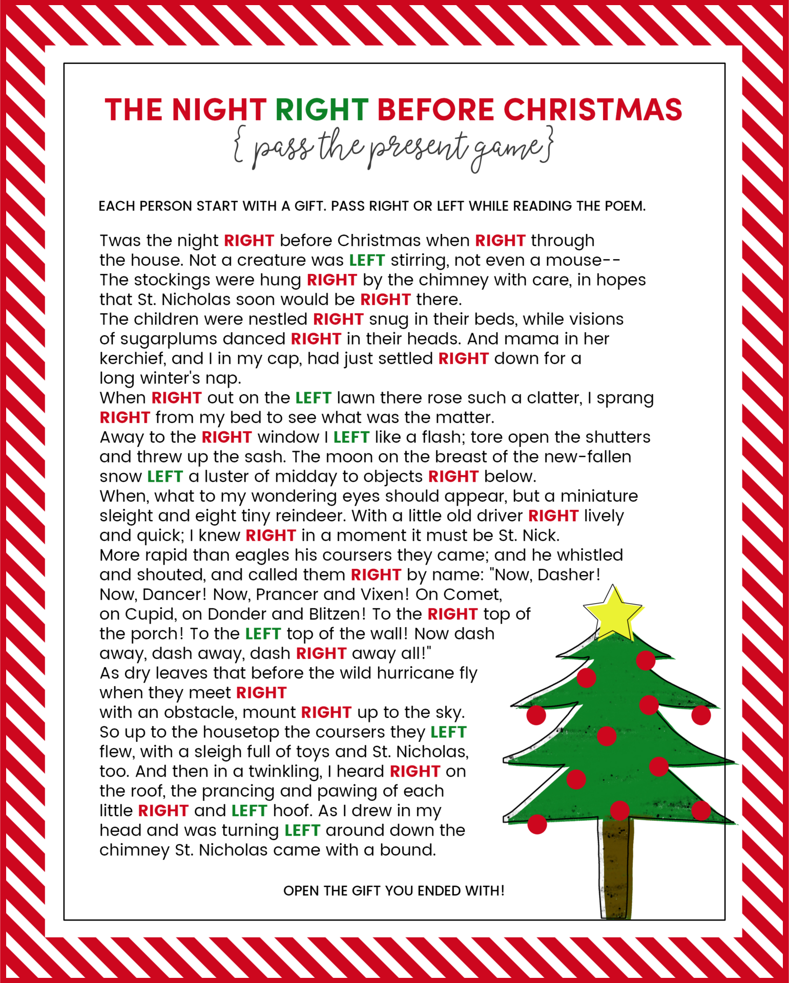 Right Left Christmas Game Printable