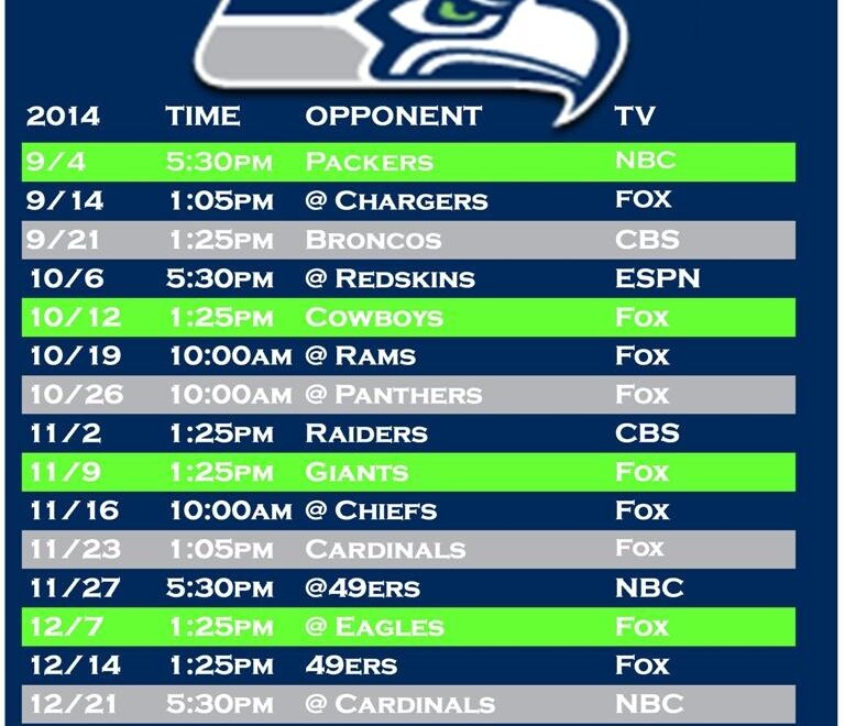 Seattle Seahawks Schedule 2025 25 202525 Printable Nita Rose