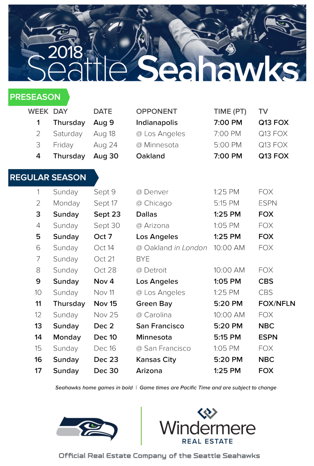 Seattle Seahawks Schedule 2025 25 202525 Printable Nita Rose