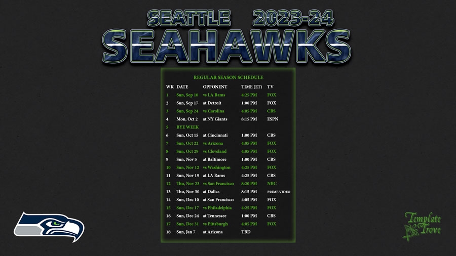 Seattle Seahawks Schedule 2025 Printable Pacific Time
