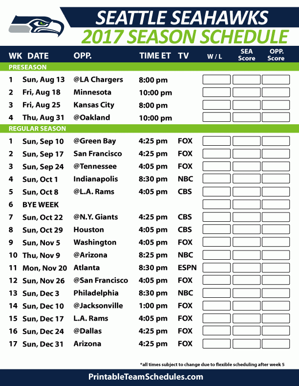 Seattle Seahawks Schedule 2025 Printable Pacific Time Lara Silas