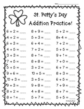 St Patty 39 s Day Addition Practice St Patrick 39 s Day Math Worksheets 