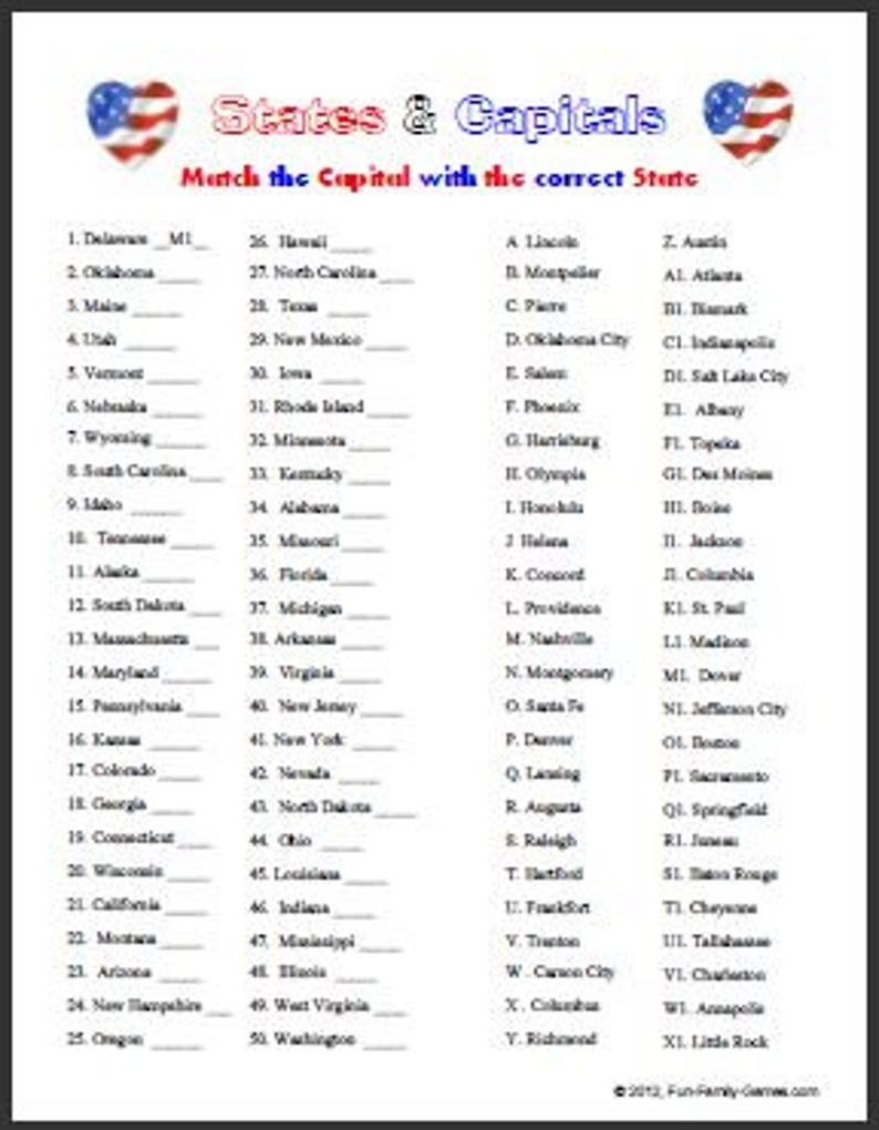 States And Capitals Trivia