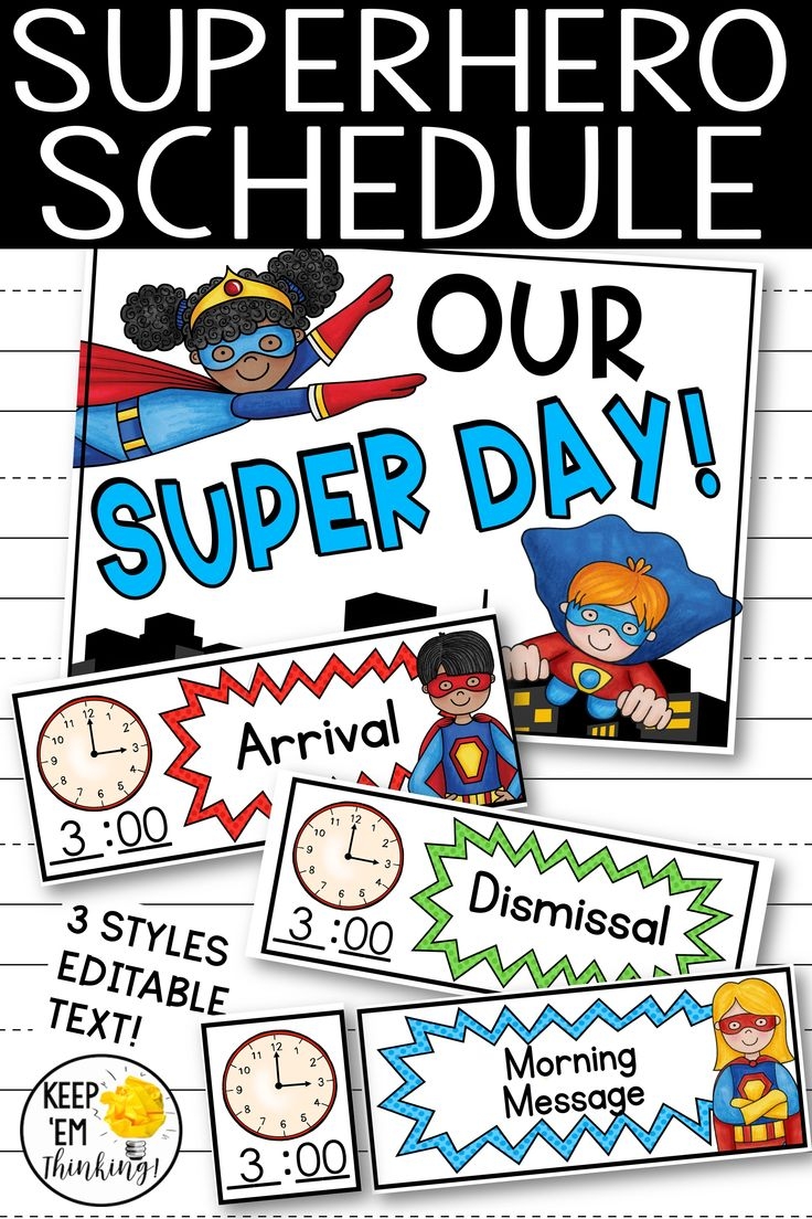 Superhero Schedule Cards Editable Superhero Classroom Decor 