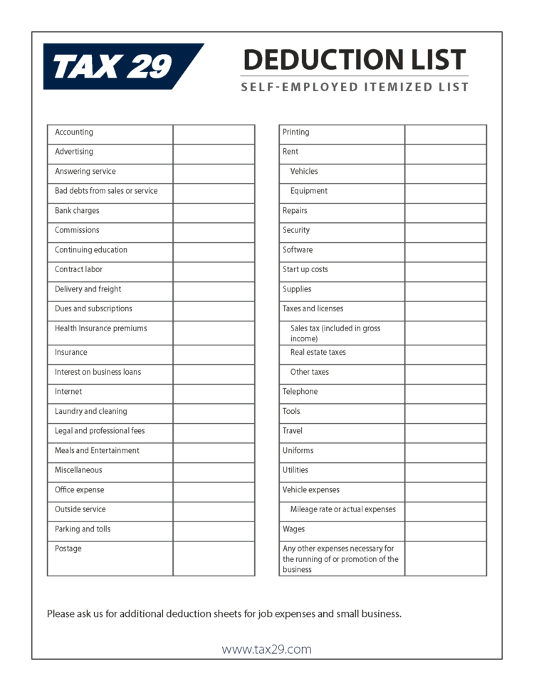 Medical Tax Deduction Printable
