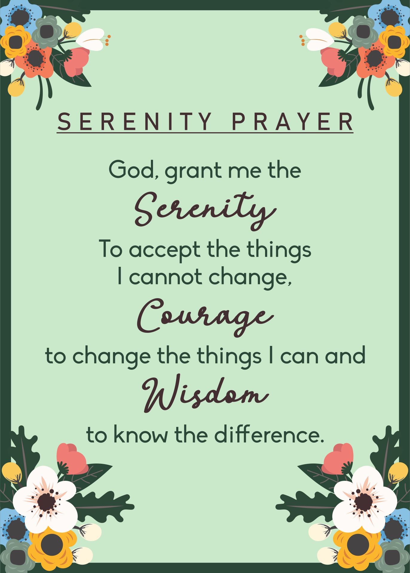The Serenity Prayer Version 10 Free PDF Printables Printablee