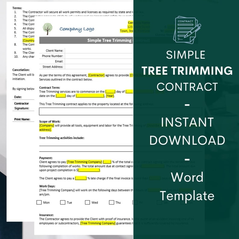 Printable Simple Tree Removal Agreement