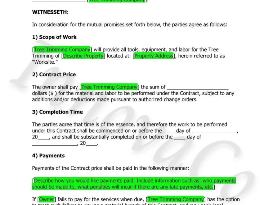 Tree Trimming Contract Template Tree Removal Contract Agreement Tree