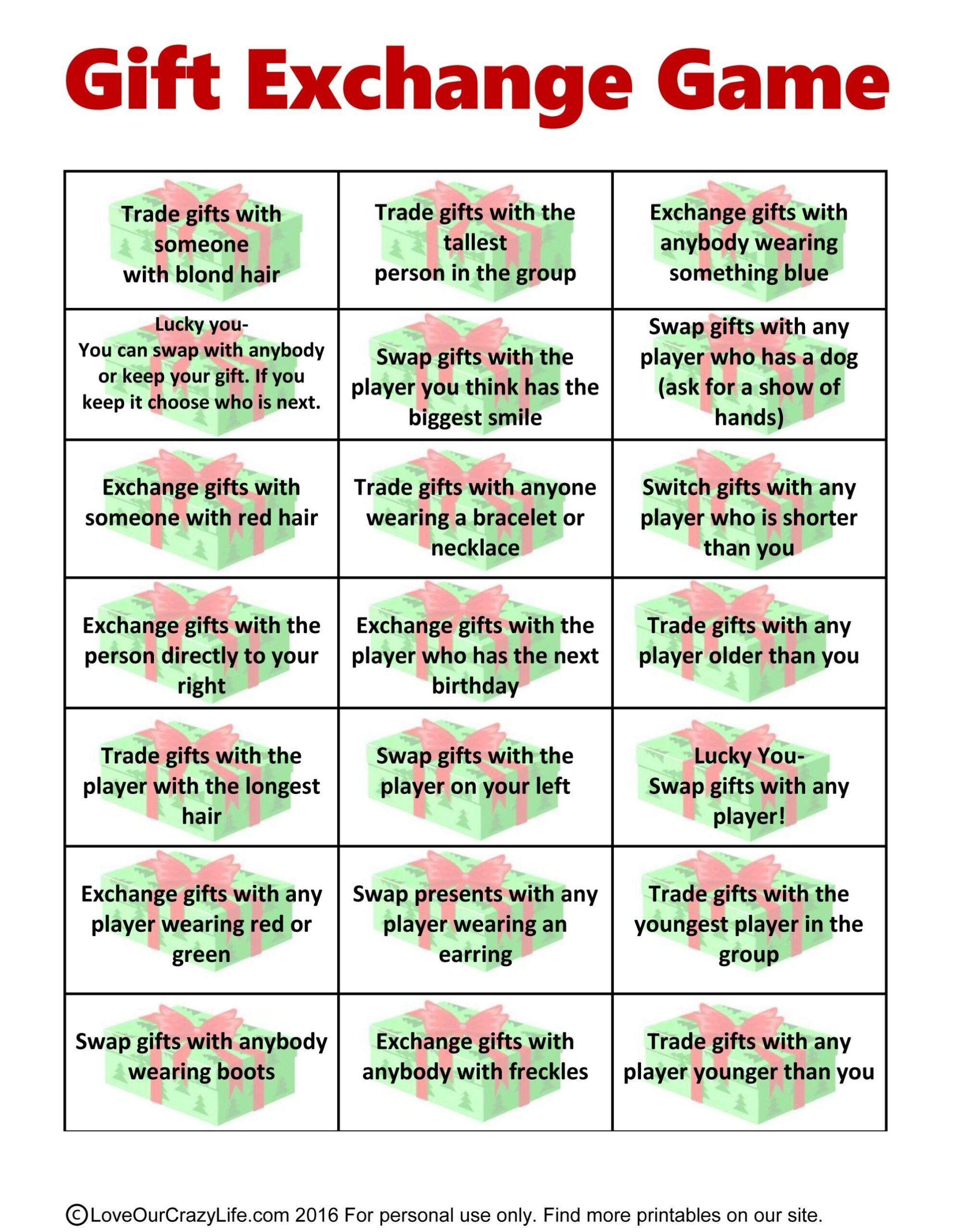 Unique Gift Exchange Game Free Printable Included Christmas Gift 