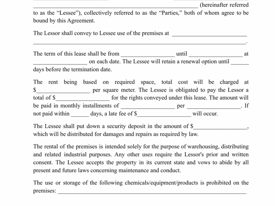 Warehouse Lease Agreement Template Fill Out Sign Online And Download