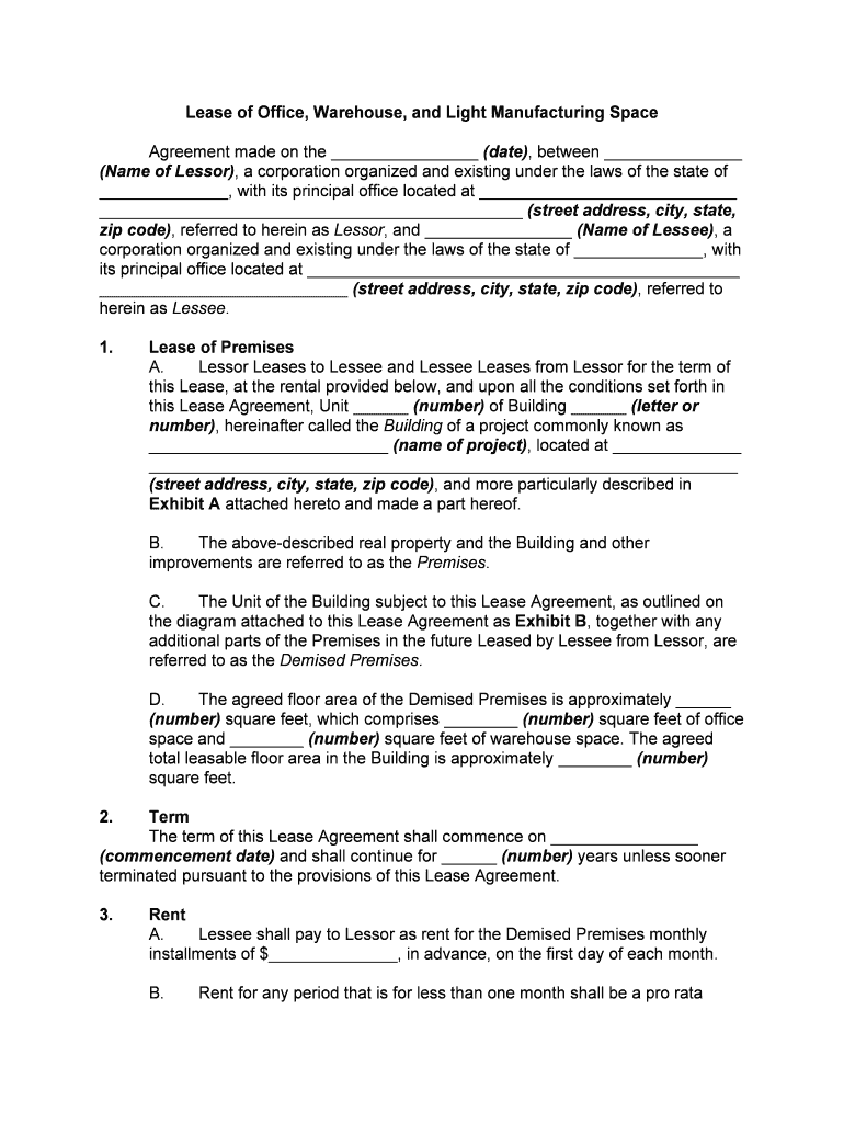 Warehouse Lease Agreement Warehouse Lease Contracts Form Fill Out 
