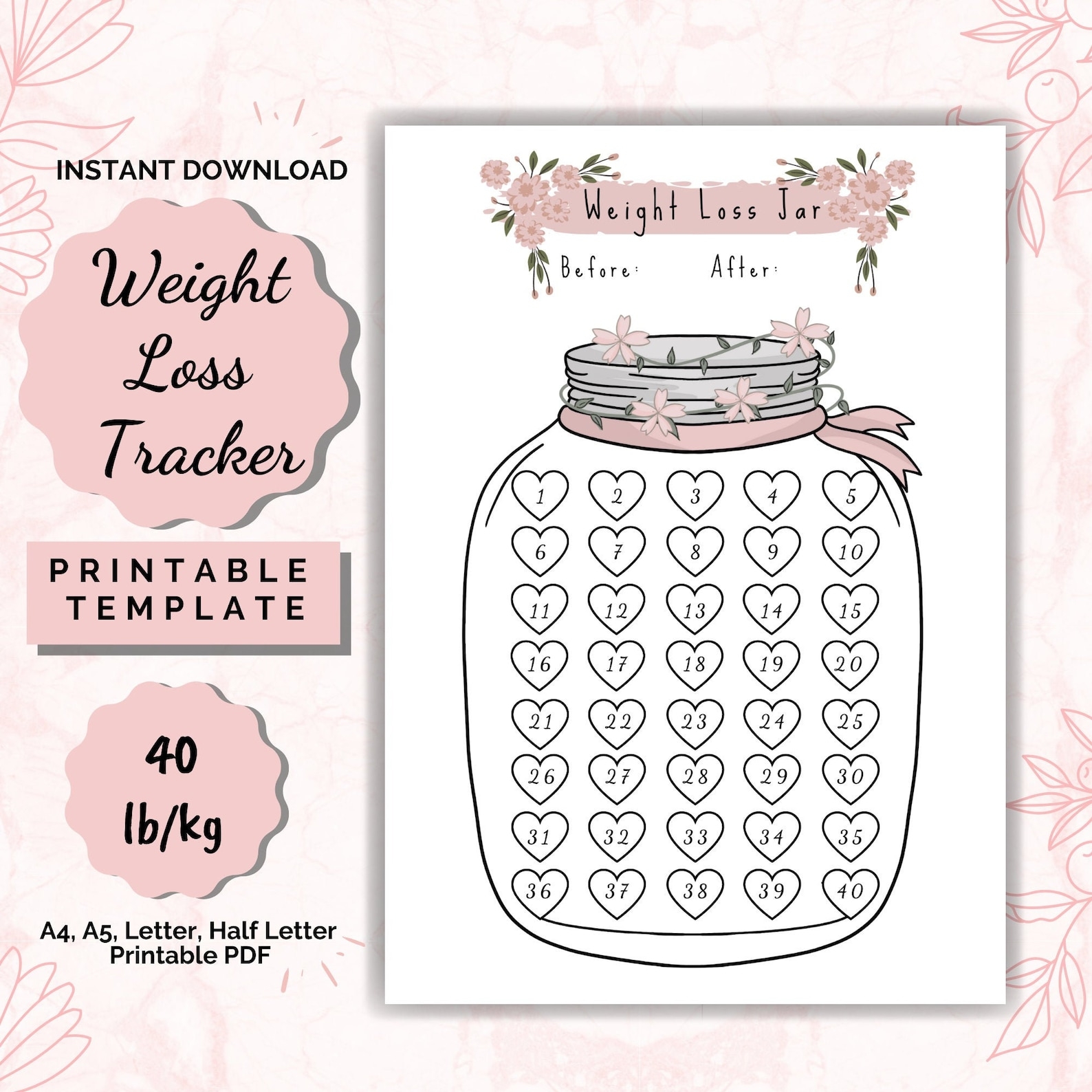 Weight Loss Jar 40 Lb kg Printable Weight Loss Chart Weight Loss 