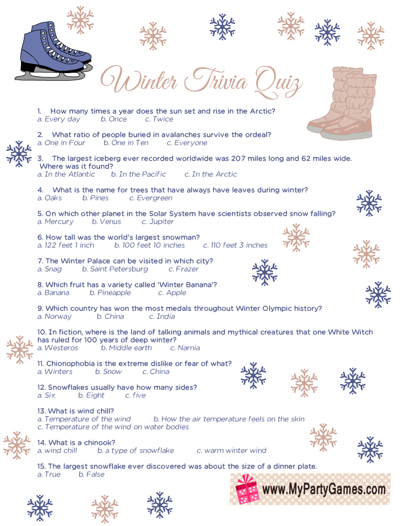 Winter Trivia Questions And Answers Printables