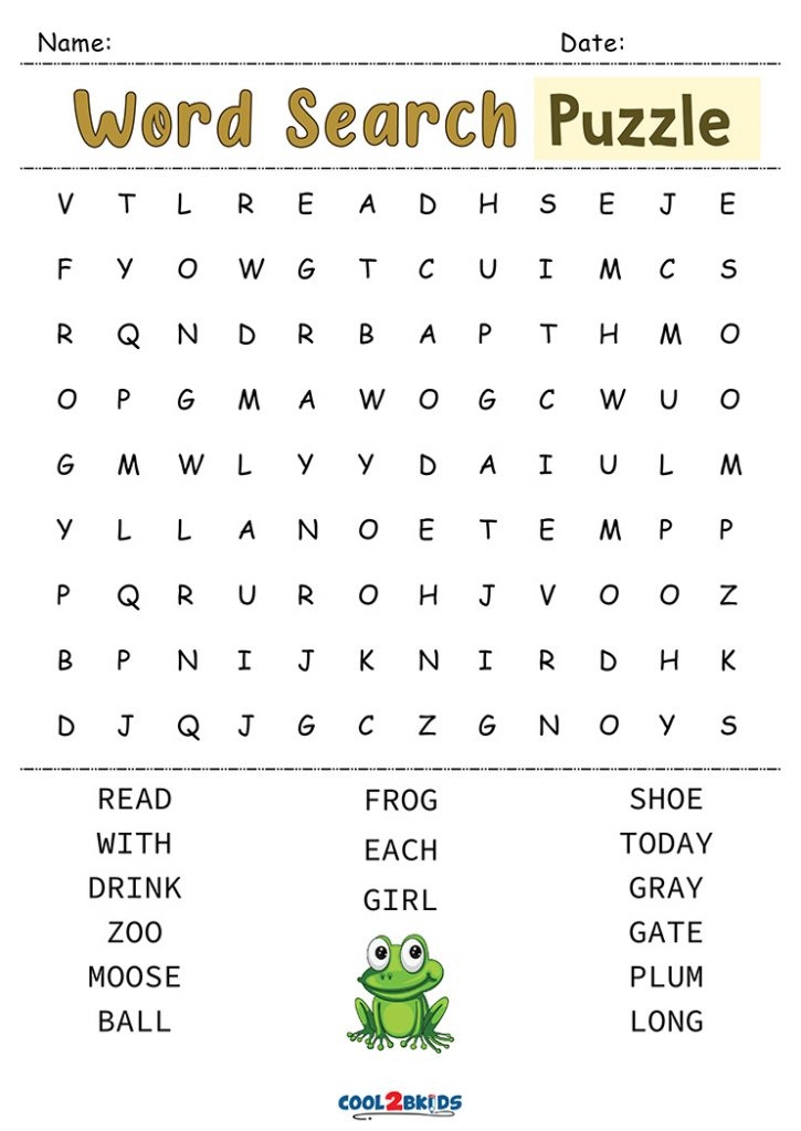 Free Printable Preschool Word Search