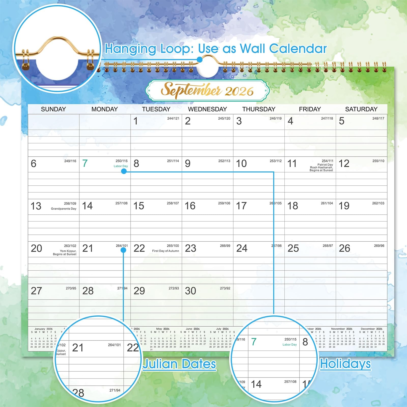 2026 Wall Calendar 2026 Calendar 12 Months Wall Calendar 2026 Jan 2026 Dec 2026 Monthly Calendar With Julian Date 15 X 11 5 In Twin Wire 