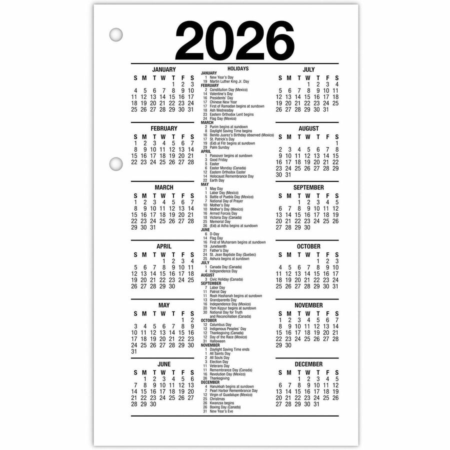 At A Glance Recycled Loose Leaf Desk Calendar Refill Standard 