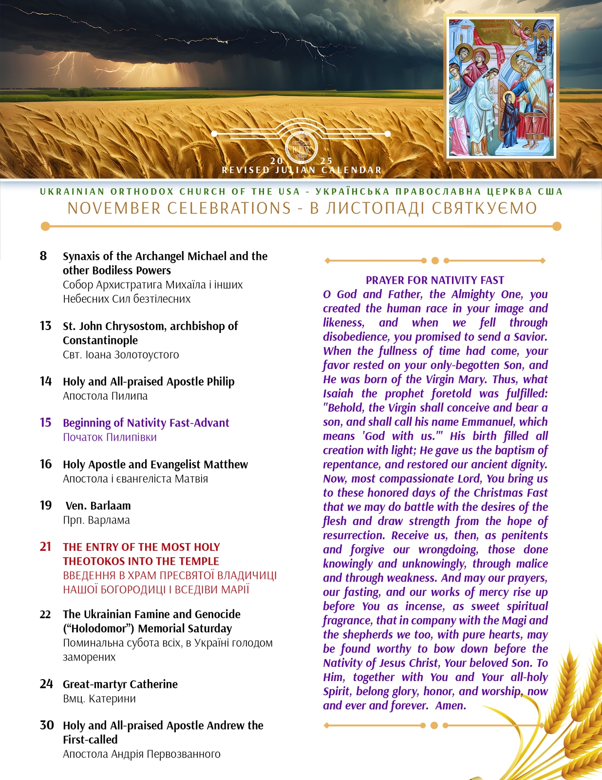 Month Of NOVEMBER In The Life Of The Church According To Revised 