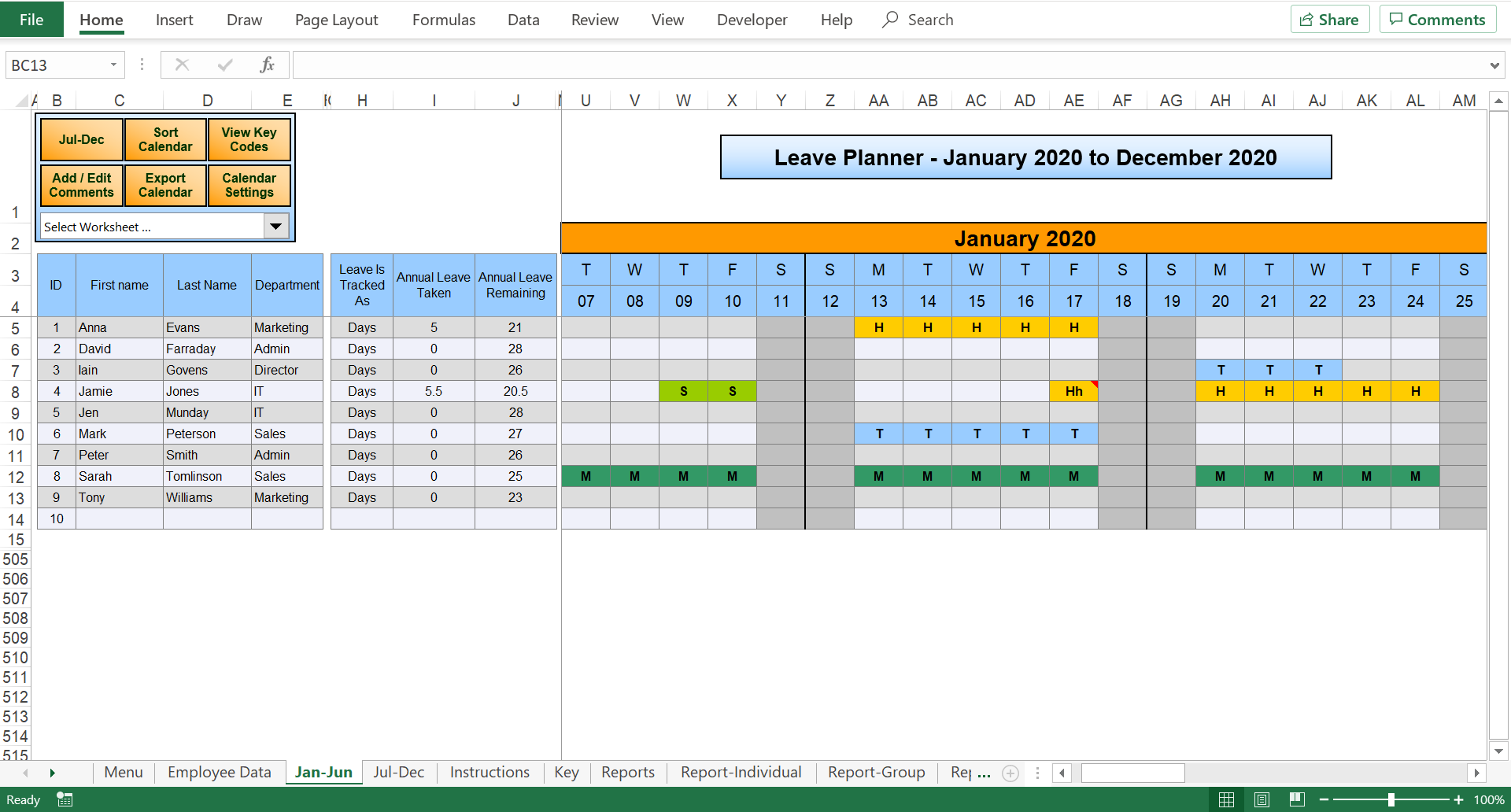 2025 Annual Leave Calendar Excel