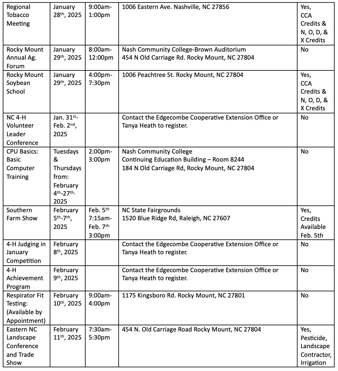 2025 Edgecombe County Center Events Calendar N C Cooperative Extension