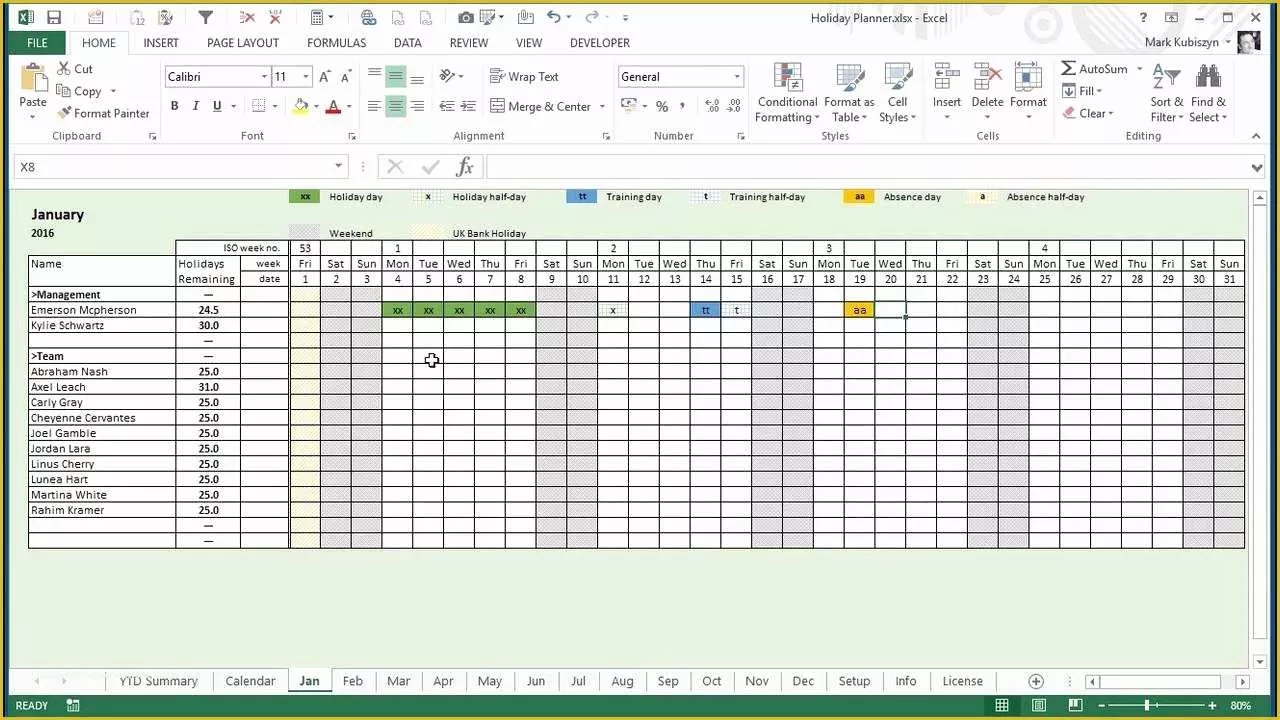 Excel Leave Calendar 2025 Claire Cane