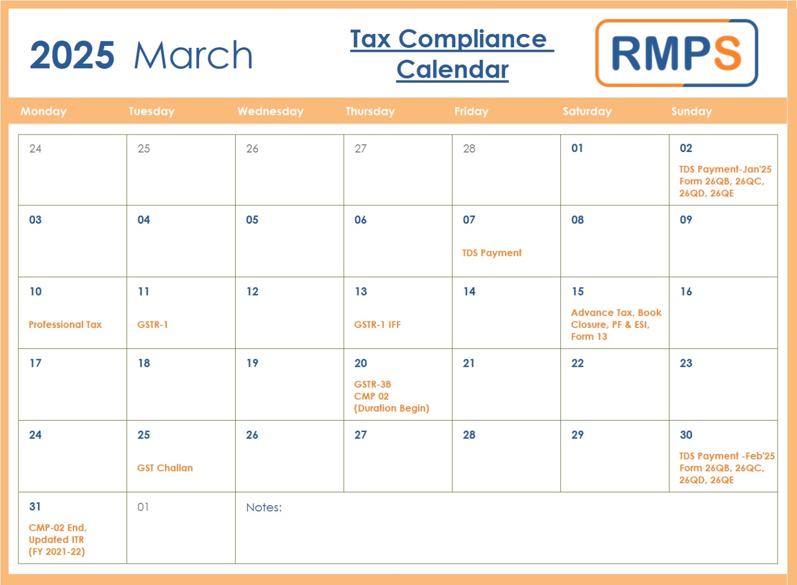 Tax Due Date Calendar 2025
