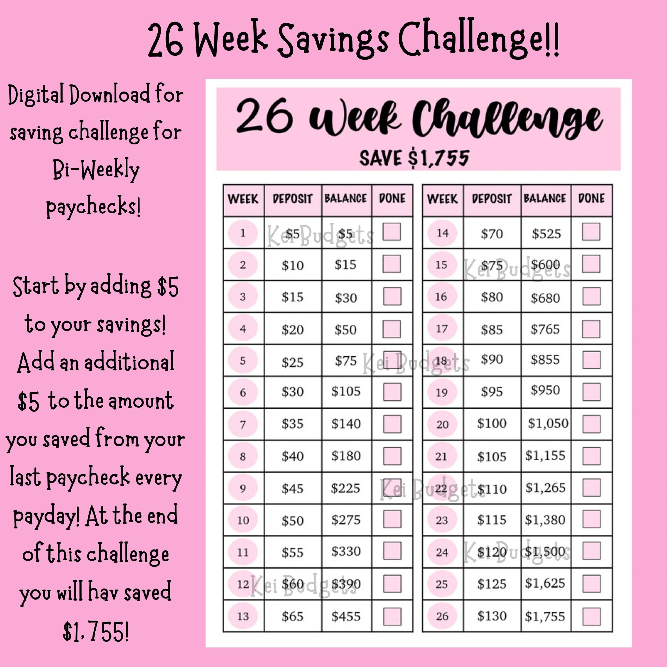 26 Week Savings Challenge Savings Tracker Dave Ramsey Printable 