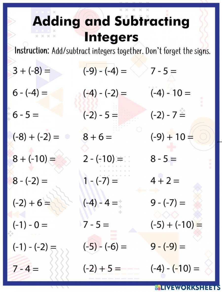 Adding Integer Bingo Free Printable