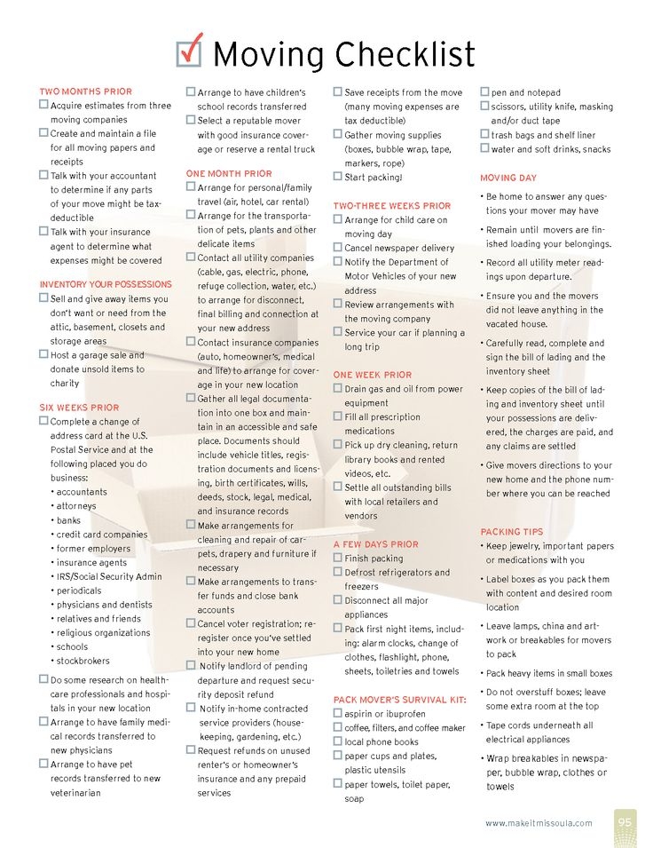 Apartment Moving Checklist Printable