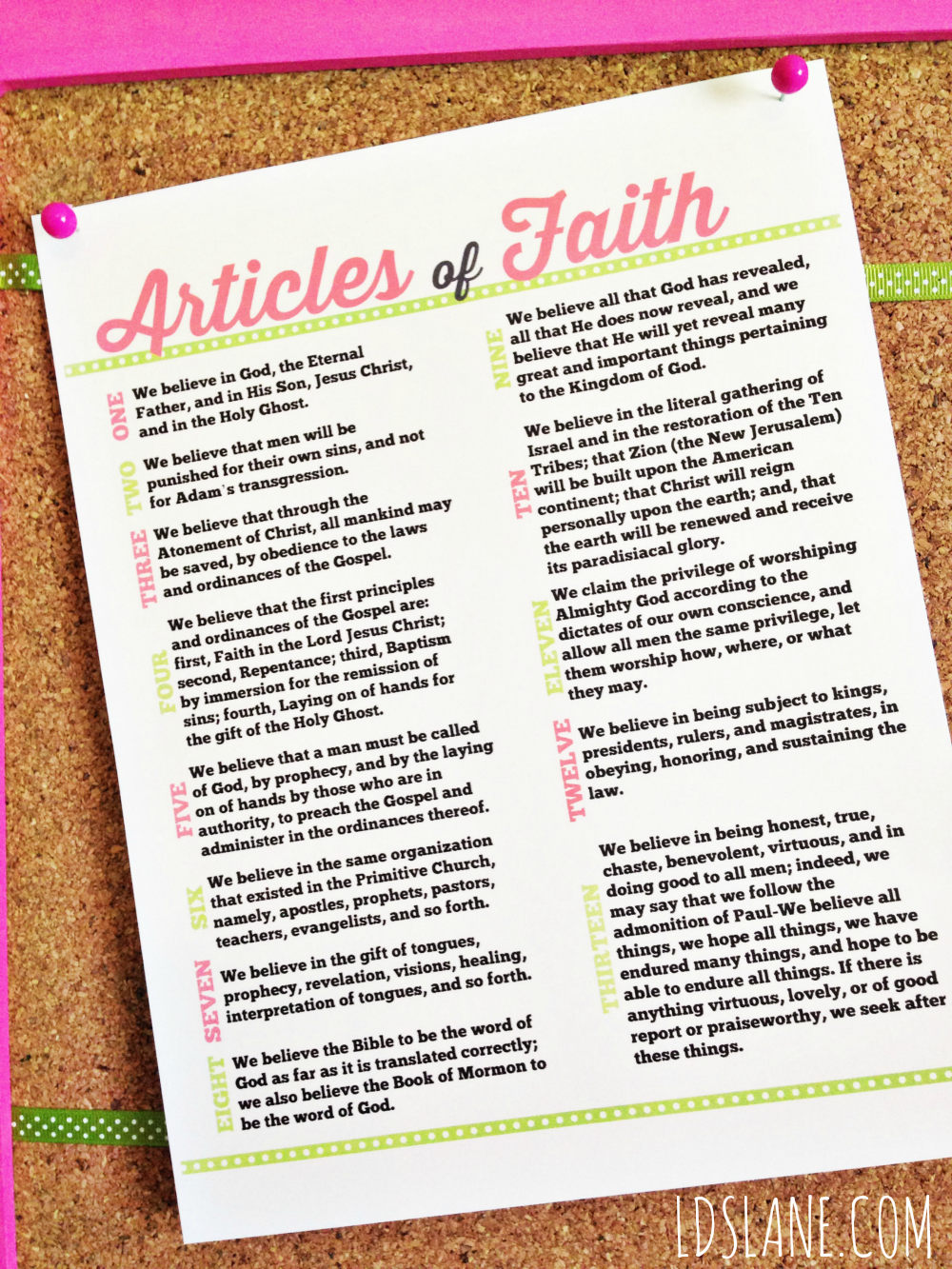 Articles Of Faith Free Printable